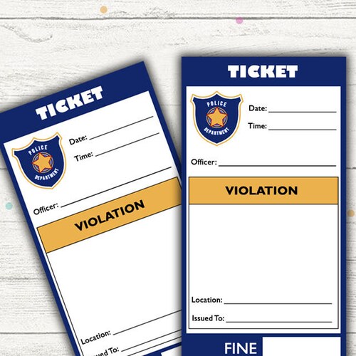 Pretend Play Police Tickets police Party Printable Instant Etsy
