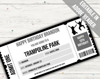 Trampolin Park Ticket Vorlage. Trampolin Park Surprise Reveal. Trampolinpark Geschenkgutschein. Druckbar. Bearbeitbar für jeden Anlass.