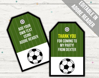 Soccer Party Favor Tags (Football Thank You Tags). Printable PDF (EDITABLE). Instant Download.