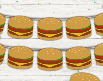 Printable Burger Banner (Hamburger Banner). Burger Garland. Burger Centerpiece. Fast Food Party Decor. BBQ Party Decor. Instant Download.
