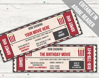 movie ticket template movie invitation event ticket etsy