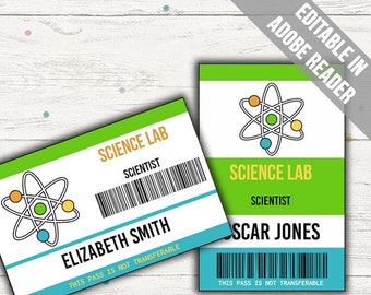 Scientist ID Badge Template. Science Party Favors. Scientist Costume. Scientist Name Tag. Science Party Printable VIP Pass. Pretend Play.