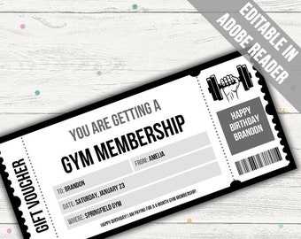Plantilla imprimible de cupón de regalo para membresía de gimnasio: PDF editable