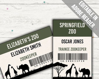 Zookeeper Costume ID Badge Template. Zoo Pretend Play. Zookeeper ID Badge. Zookeeper Name Tag. Editable. Printable. Instant Download.