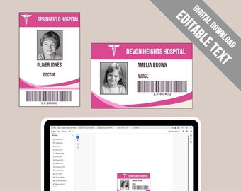Rosa Arzt ID Abzeichen Vorlage: Bearbeitbares Krankenschwester Kostüm (Digitaler Download)