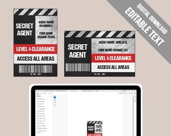 Printable Secret Agent ID Badge Template: Editable Spy Party Favor (Digital Download)