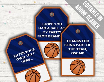 Basketball Party Favor Tags (Basketball Thank You Tags). Printable PDF (EDITABLE). Instant Download.