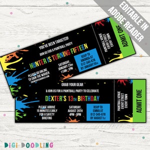Paintball Party Invitation Template. Paintball Invite. Paintball Birthday Party Invitation. Editable. Printable. Instant Download.