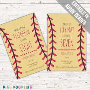 Softball Party Invitation. Editable. Printable. Instant Download.