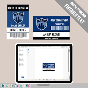 Ausdruckbare Polizei Kostüm ID Badge Vorlage. Polizei-Rollenspiel. Polizei Gastgeschenke. Polizei Namensschild. Polizei-Geburtstags-Party. In Adobe bearbeiten.