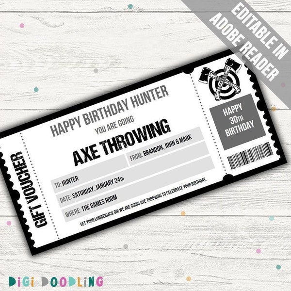 Axe Throwing Gift Voucher. Axe Throwing Surprise Ticket. Axe Throwing Gift Certificate. Axe Throwing Gift Experience.  Any Occasion.