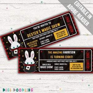 Zauberhafte Show Ticket Vorlage (Zauberhafte Show Einladung). Bearbeitbares PDF. Druckbar. Sofort Download.