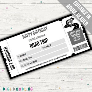 Billet Road Trip. Révélation du voyage surprise du week-end. Modifiable en toute occasion dans Adobe Reader. Imprimable.