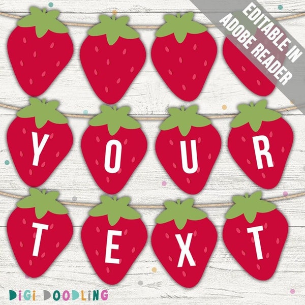 Printable Strawberry Banner. Strawberry Garland. Strawberry Party Banner. Spell Any Message. Editable. Instant Download.