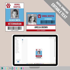 Printable Veterinarian ID Badge Template (Blue): Pretend Play Costume Name Tag (Editable PDF)
