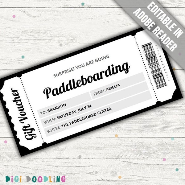 Paddleboarding Gift Voucher Template. Paddleboard Gift Voucher. Surprise Paddleboard Experience. Paddleboard Lessons Gift. Printable.