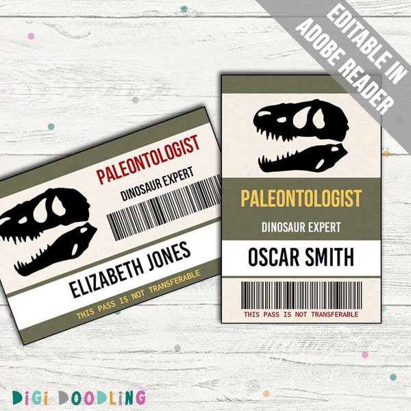 Paleontologist Costume ID Badge Template. Dinosaur Party Favors. Dinosaur Party Printable VIP Pass. Paleontologist Name Tag. Dino Dig Party.