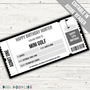Mini Golf Ticket Vorlage. Verrückte Golf Karte. Mini Golf Geschenkgutschein. Crazy Golf Geschenkgutschein. Golf-Geschenkgutschein. Jede Gelegenheit.