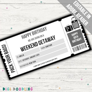 Weekend Getaway Ticket Template. Surprise Weekend Away. Weekend Getaway Voucher. Weekend Away Reveal. Weekend Away Gift. Editable. Printable