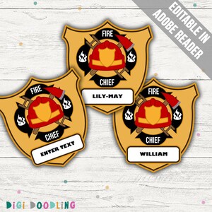 Fire Chief Badge Printable fireman Party Printable Printable PDF