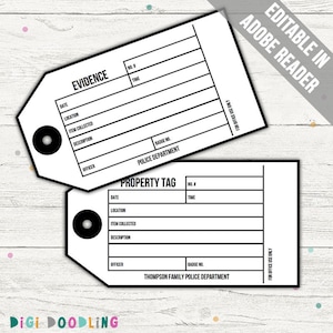 Printable Evidence Tags: Police Party, Crime Scene Decor (Editable PDF)