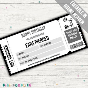 Printable Ear Piercing Gift Voucher Template: Editable PDF