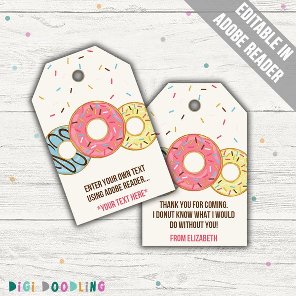 Donut Favor Tags (Donut Party Supplies). Editable. Printable. Instant Download.