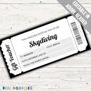 Skydiving Gift Voucher Template: Surprise Reveal Ticket (Editable, Printable)