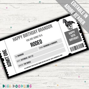 Rodeo Ticket Vorlage. Rodeo Surprise Reveal Geschenkgutschein. Landesmesse-Karte. Rodeo Erlebnis Geschenk. Bearbeitbar für jeden Anlass. Druckbar.
