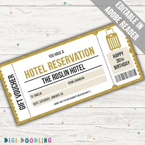 Voucher de reserva de hotel. Vale-presente surpresa de reserva de hotel. Vale-presente de reserva de hotel. Voucher de hotel para o Natal.