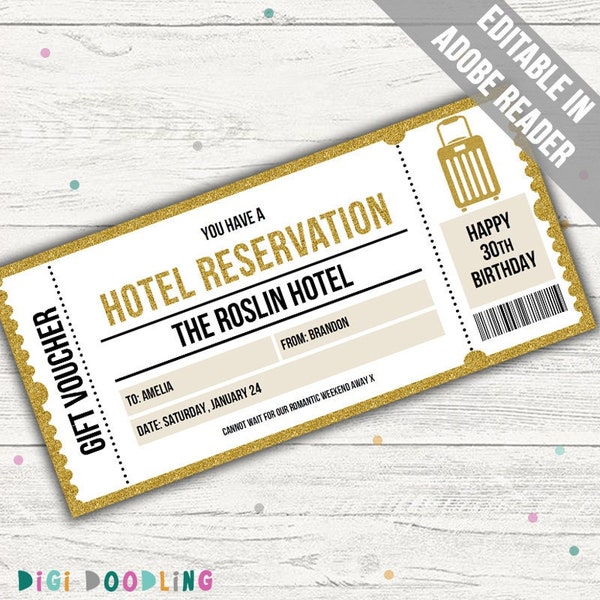 Hotel Reservation Voucher. Surprise Hotel Reservation Gift Ticket. Hotel Reservation Gift Certificate. Hotel Voucher For Christmas.