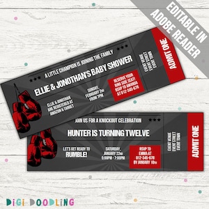 Boxing Ticket Invitation Template: Birthday or Baby Shower (Editable PDF)