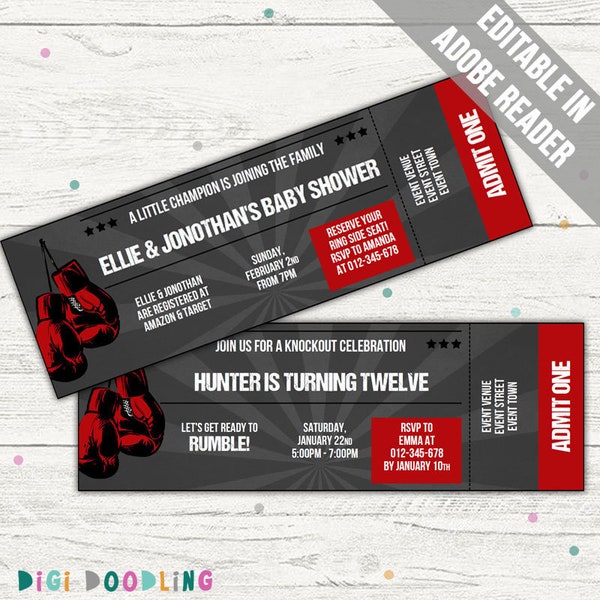 Boxing Party Invitation (RED). Boxing Birthday Invitations. Boxing Baby Shower Invitation. Printable Boxing Invitation. Instant Download.