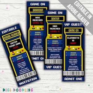 Arcade Party Invitation Printable. Editable PDF. Instant Download.