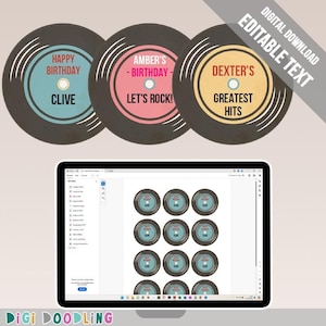 Printable Vinyl Record Cupcake Toppers: Music Party Decorations (Editable PDF)