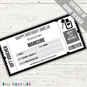 Plantilla de vale de manicura. Boleto de manicura. Bono Regalo Manicura. Certificado de regalo de manicura. Editable para cualquier ocasión. Imprimible.