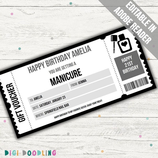 Manicure Voucher Template. Manicure Ticket. Manicure Gift Voucher. Manicure Gift Certificate. Editable For Any Occasion. Printable.