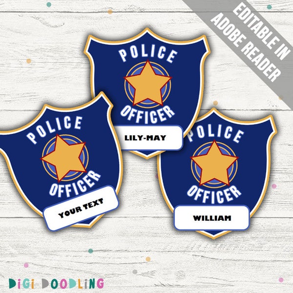 Police Officer Badge Printable (Police Party Printable). Printable PDF (EDITABLE). Instant Download.