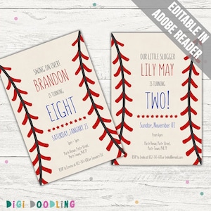 Baseball Birthday Party Invitation (4" by 6"). Editable. Printable. Instant Download.