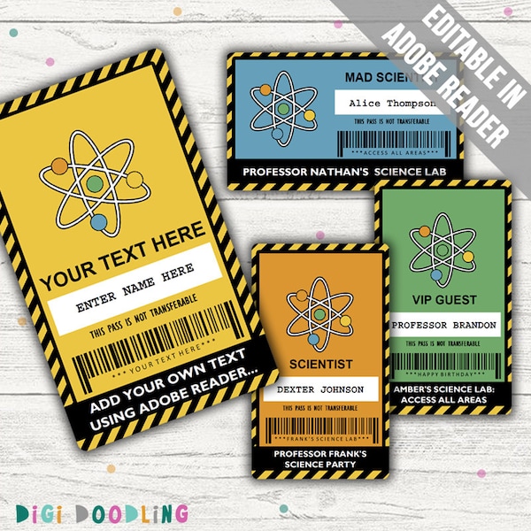 Science Party VIP Pass (Science Party Badge). Editable. Printable. Instant Download.