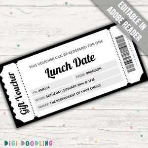 Printable Lunch Date Gift Voucher Template: Editable Coupon (PDF)