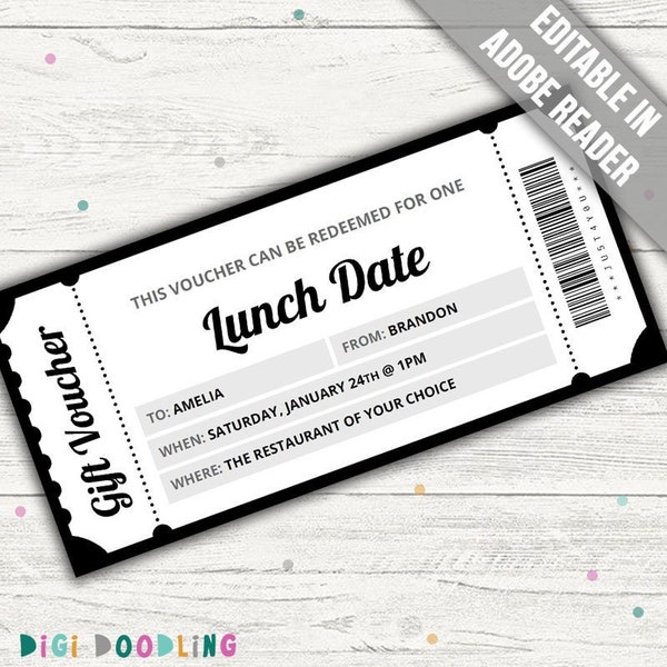 Lunch Date Gift Voucher Template. Lunch Date Coupon. Lunch Date Voucher. Lunch Date Gift Certificate. Lunch Voucher. Editable.