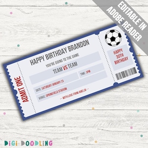 Plantilla imprimible de boleto de fútbol sorpresa: Vale de regalo editable (descarga instantánea)