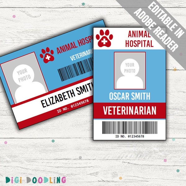 Veterinarian ID Badge Template (BLUE). Veterinarian Pretend Play Printables. Veterinarian Dress Up. Veterinarian Costume. Printable.