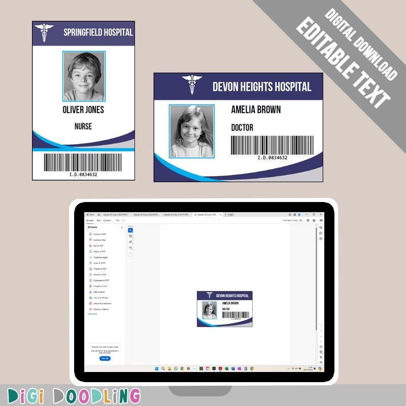 Printable Pretend Doctor Badge Etsy