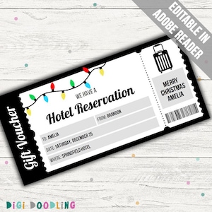 Christmas Hotel Reservation Voucher. Surprise Hotel Reservation Gift Ticket. Hotel Reservation Gift Certificate.