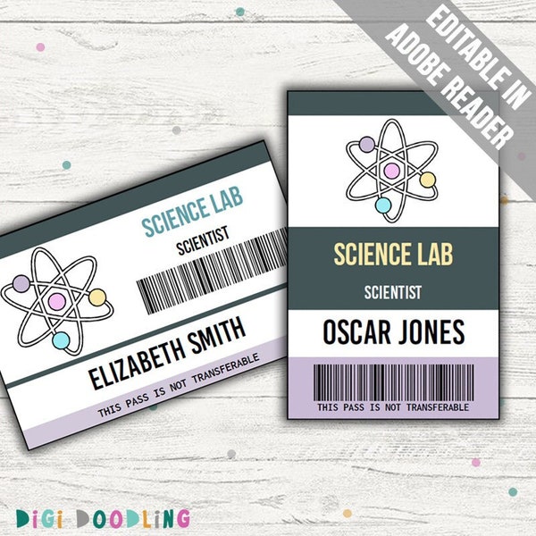 Scientist ID Badge Template. Science Party Favors. Scientist Costume. Scientist Name Tag. Science Party Printable VIP Pass. Pretend Play.