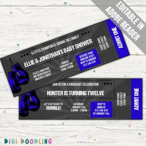 Invitación para fiesta de boxeo (AZUL). Invitaciones de cumpleaños de boxeo. Invitación para baby shower de boxeo. Invitación imprimible de boxeo. Descarga instantánea.