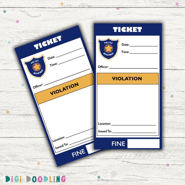 Pretend Play Police Tickets (Police Party). Printable. Instant Download.