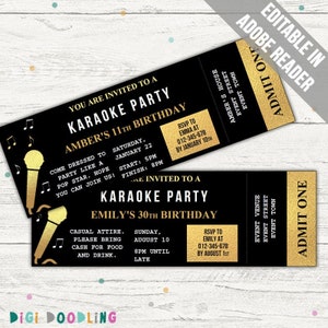 Karaoke Party Invitation. GOLD. Karaoke Birthday Invite. Pop Star Party Invitation. Dance Party. Disco Party. Printable Invitation Template.